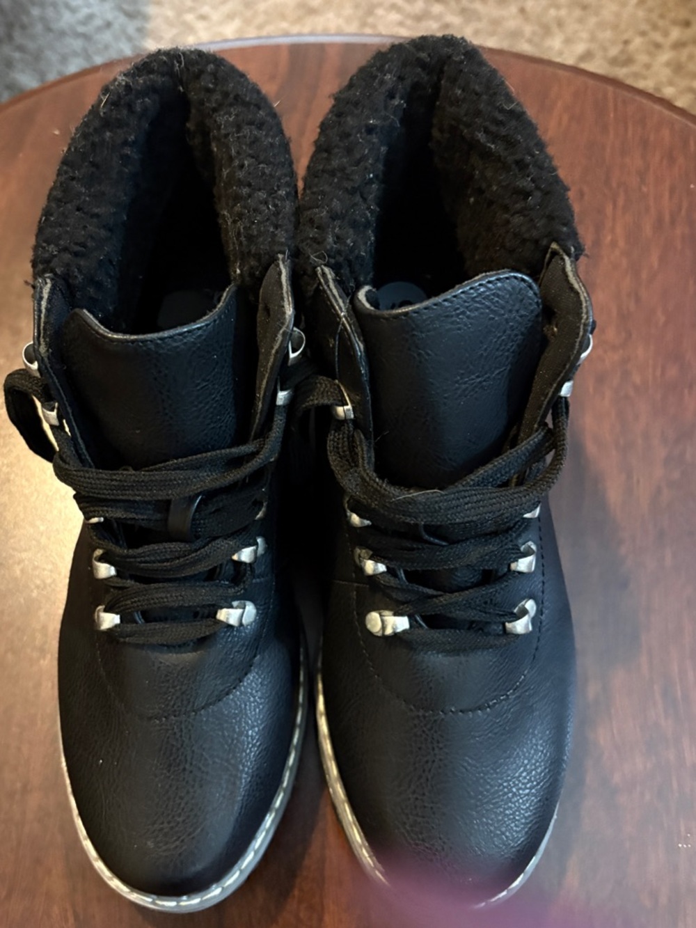 Timberland Black Kids Fur-Cuff Lace-Up Ankle Boots - Picture 2 of 5